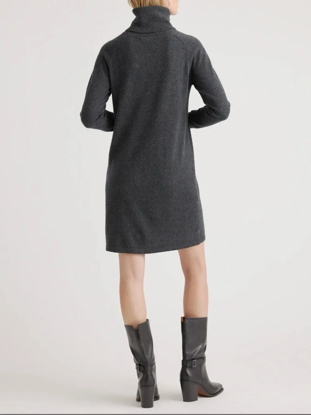 Quince Charcoal Grey Mongolian Cashmere Turtleneck Sweater Dress